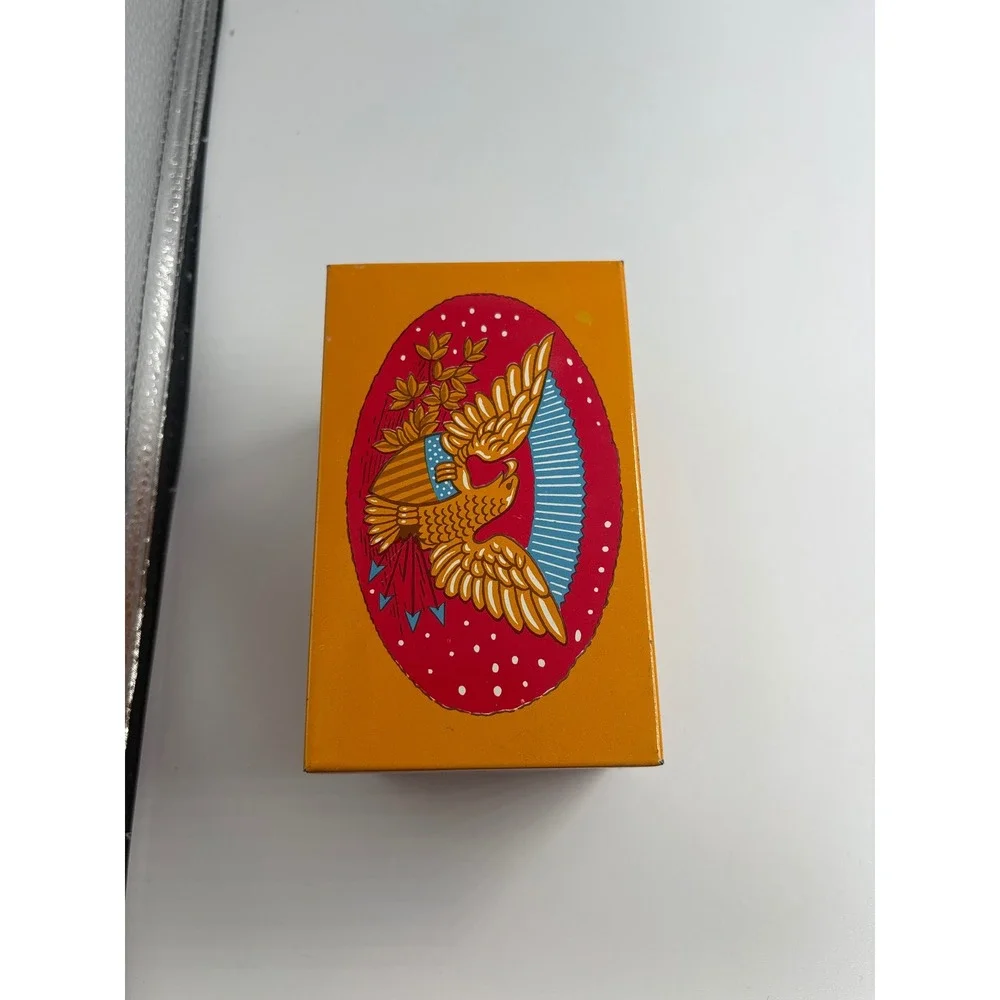 Vintage Syndicate Mfg Americana Metal Index Card Box Orange Eagle Liberty Bell